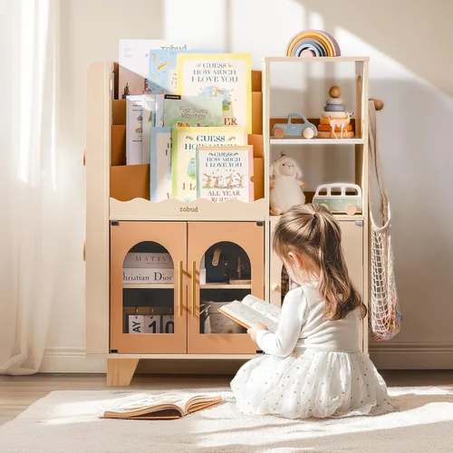Miniatura 9 de ROBUD Organizador de almacenamiento de juguetes, organizadores y almacenamiento de juguetes todo en uno, estantería de madera para niños con 6