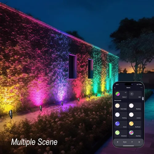 Miniatura 8 de RGB+CCT Iluminación de bajo voltaje para paisaje al aire libre con cambio de color, IP65 impermeable, focos elevados para jardín y patio, focos