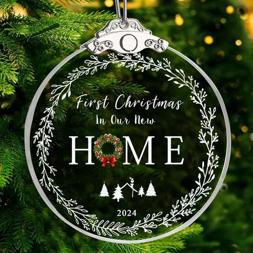 ZUNON "First Christmas in Our New Home 2021" Adornos de decoración de recuerdo de día festivo recién casado, regalos de fiesta (3 pies árbol de