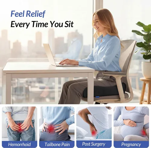 Miniatura 2 de ZIKEE Cojín de asiento grueso, almohada ergonómica de espuma viscoelástica para hemorroides para cadera, ciática, alivio de sentado prolongado