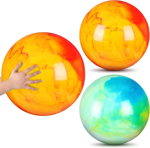 Deekin 2 Piezas Pelotas Saltarinas Marmoleadas de 15 Pulgadas 18 Pulgadas Pelotas Sensoriales de Goma Inflables Grandes para Patio de Juegos Verde y