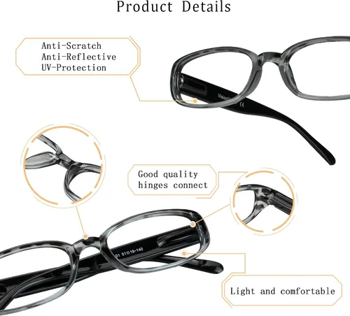 Miniatura 2 de 4 pares de lentes para lectura con bloqueo de luz azul para mujeres y hombres negro (4key001_black)