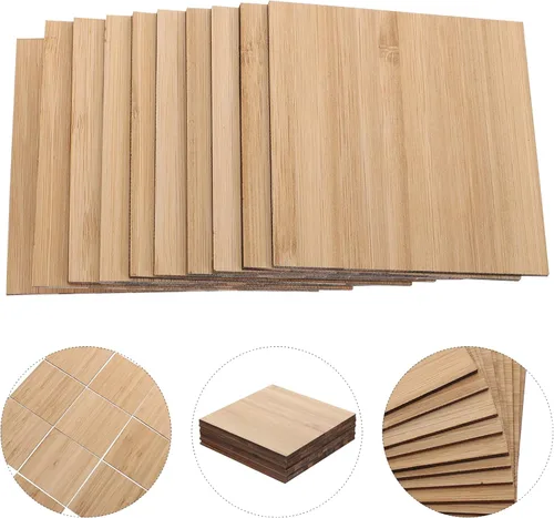 Miniatura 9 de EXCEART Hojas de madera para manualidades sin terminar, piezas de madera, rebanadas de madera de bambú en blanco, recortes cuadrados de madera