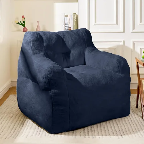 Cvortll Sillas Puf Azules de Piel Sintética Ultra-Suave Silla Puf Grande Sofá - Silla Puf de Espuma Viscoelástica Suave con Relleno, Silla Cómoda