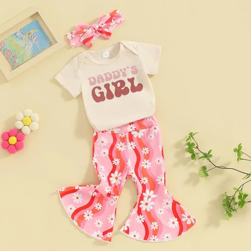 Miniatura 38 de Sejardin Ropa de verano para bebé y niña, recién nacida, manga corta, con letras, mameluco elástico con diadema