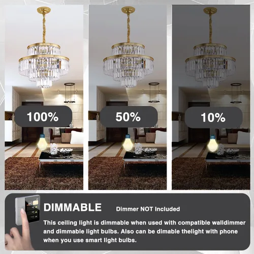 Miniatura 6 de Lámpara de araña moderna de cristal, lámpara de techo colgante de 4 niveles, accesorio de iluminación para comedor, sala de estar, vestíbulo, Dorado