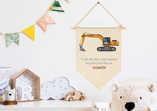 Miniatura 2 de Vehículo de construcción de transporte para pared, afirmaciones positivas para niños, decoración de bandera, regalos para bebés recién nacidos