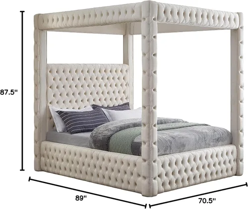Miniatura 3 de Meridian Furniture RoyalCream-Q Colección Royal moderna, cama Queen tapizada de terciopelo contemporáneo con terciopelo crema suave, acolchado