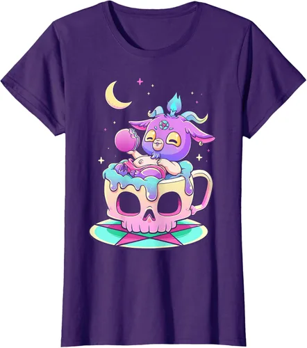 Miniatura 8 de Kawaii Pastel Goth Cute espeluznante Pentáculo Baphomet - Camiseta de cabra, Negro