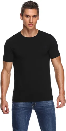 Miniatura 2 de COLORFULLEAF Camisetas de manga corta de bambú con cuello redondo para hombre, 3