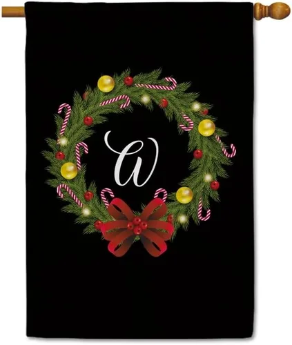 Miniatura 25 de Bandera de bienvenida con monograma de Feliz Navidad, letra A, bandera de jardín, 12.5 x 18 pulgadas, impresión de doble cara para exteriores