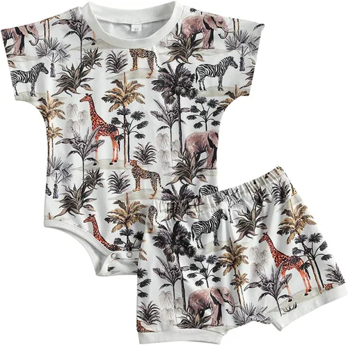 Miniatura 29 de fhutpw Conjunto de 2 piezas de ropa de verano para bebés, camiseta de manga corta, cintura elástica, pantalones cortos para niños pequeños