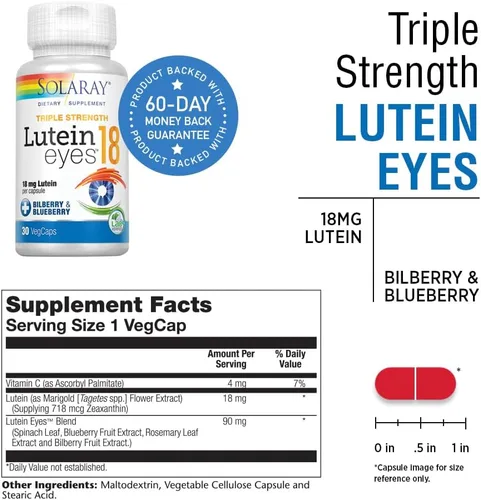 Miniatura 3 de SOLARAY Ojos de luteína de triple fuerza, 18 mg Suplemento de apoyo para la salud ocular y macular con luteína y zeaxantina de origen natural