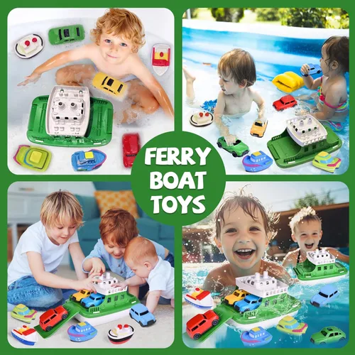 Miniatura 6 de Ferry Boat - Juguete de baño con mini coches, juego de agua flotante con chorros de barco para niños de 1 a 3 años y niños de 4 a 8 años