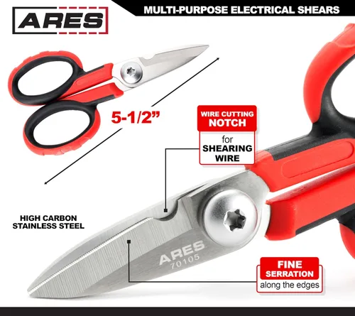 Miniatura 2 de ARES 70105-5 Tijeras multiusos de 1/2 pulgadas de alta resistencia, cuchillas de acero inoxidable de alto carbono finamente dentadas, corta alambre