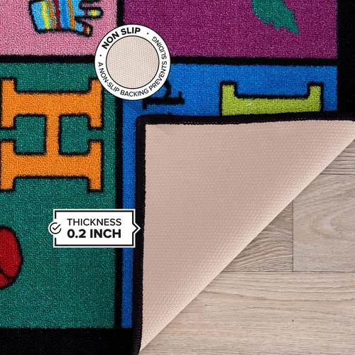 Miniatura 7 de Rugshop Alfombra antideslizante para niños con alfabeto educativo (no deslizante), 3 pies 3 pulgadas x 4 pies 7 pulgadas, multicolor