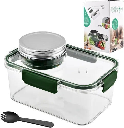 Tarro de ensalada portátil con taza de salsa y tenedor, recipiente grande para ensalada, tarro de Sala-d Pod Mason a prueba de fugas, adecuado para