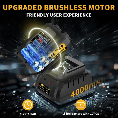 Miniatura 4 de JEXUGK Llave de impacto inalámbrica de 1600 Nm, pistola de impacto de 21 V 1/2 pulgada y 1180 pies-libras con 2 baterías de 4.0 Ah, Pistola De