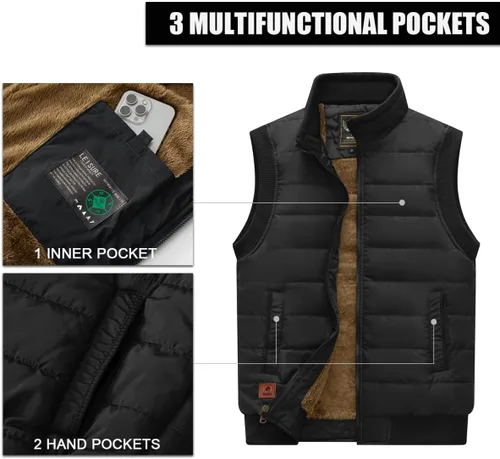 Miniatura 62 de Msmsse Chalecos de invierno para hombre, con forro polar, acolchado, casual, sin mangas
