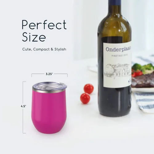 Miniatura 4 de Vaso de vino Maars Bev sin soporte de con paredes dobles aislantes al vacío de acero inoxidable de 12 onzas, Fucsia