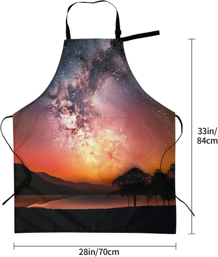 Miniatura 2 de Waterproof Apron with 2 Pockets Glowing Sunset Starry Sky Adjustable Bib Aprons for Cooking Kitchen