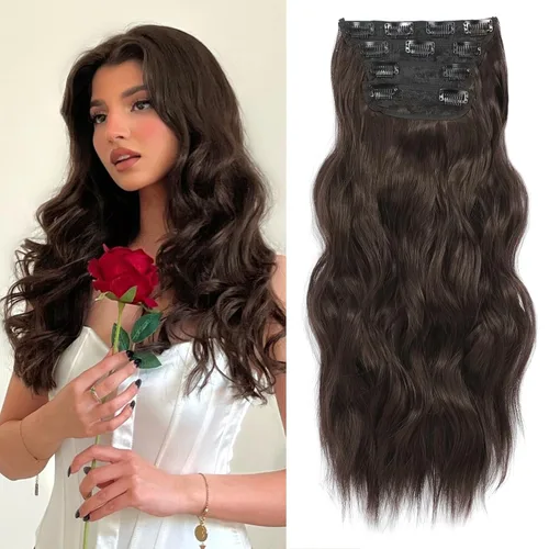 Miniatura 21 de NAYOO 4 piezas Extensiones de cabello con pinza, ondas largas y rizadas, sintéticas, gruesas, con fibra de doble trama, para mujeres, color cobre