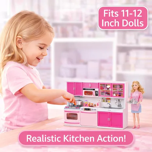 Miniatura 6 de Juego de cocina de muñeca para niños, mi casa de muñecas de cocina moderna Mini con accesorios de juguete de simulación para juego de roles