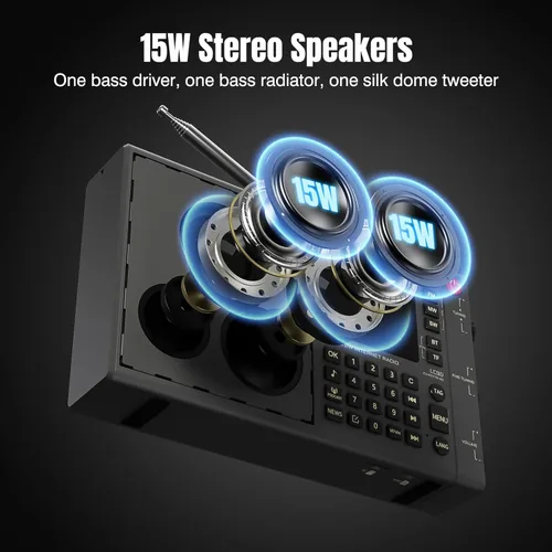 Miniatura 3 de CHOYONG Radio de Internet LC90 Wi-Fi/4G, radio FM/LW/MW/SW portátil con batería recargable de 5000 mAh, estaciones de radio 40K, altavoz BT, reloj