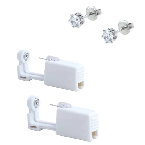 Miniatura 9 de Paquete de 2 aretes de pistola de perforación de oreja desechables, pistola estéril sin dolor (dorado)