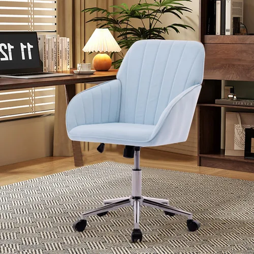 Miniatura 8 de Silla de oficina de terciopelo, sillas de escritorio tapizadas para oficina en casa con ruedas giratorias ajustables, ergonómica para sala de estar