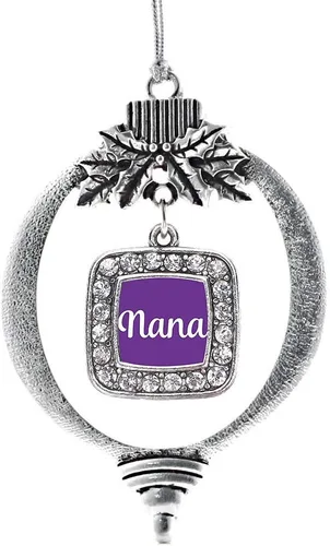 Inspired Silver - Nana púrpura - Adorno de Navidad plateado - Adorno cuadrado para árbol de Navidad con circonita cúbica - Decoración colgante de