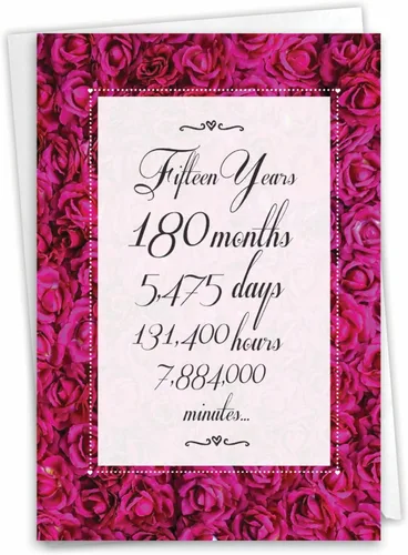Miniatura 13 de NobleWorks - Tarjeta de felicitación del aniversario del 15º aniversario con sobre de 5 x 7 para hombres y mujeres (1 tarjeta) Pareja floral 15