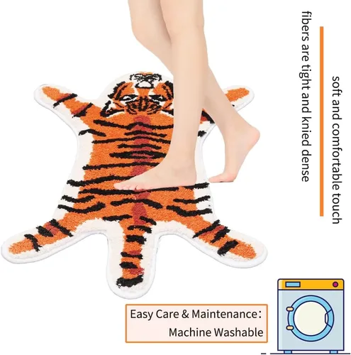 Miniatura 4 de Tapete de baño de tigre para baño, diseño de dibujos animados de tigre naranja, antideslizante, absorbente y pequeño, decoración de baño, alfombra