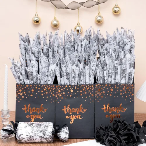 Miniatura 2 de Larcenciel Papel de seda negro, papel de seda floral vintage para bolsas de regalo, cajas, envoltura, manualidades, suministros de embalaje de arte