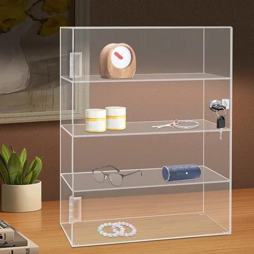 Miniatura 2 de Vitrina de acrílico transparente, vitrina transparente de 4 capas para encimera, vitrina de protección con cerradura para juguetes coleccionables