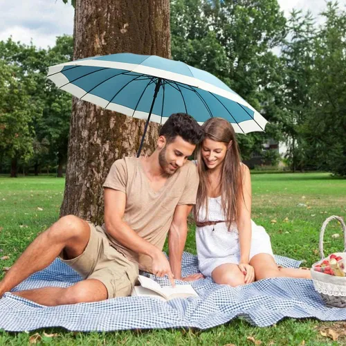 Miniatura 5 de Dlin Paraguas palo para mujer, resistente al viento, varillas de 16 quilates, elegante paraguas grande abierto automático con mango de gancho