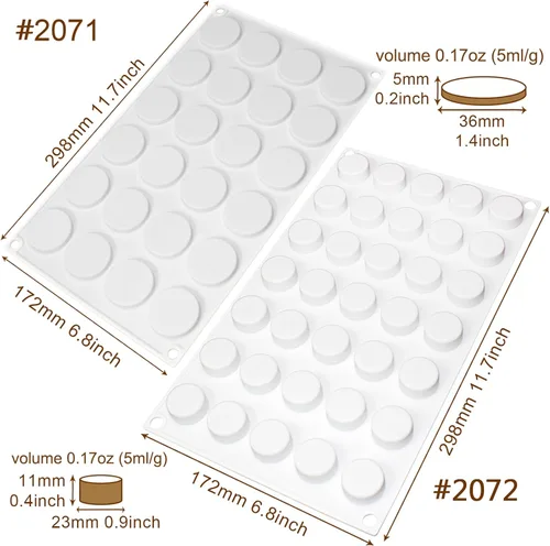 Miniatura 2 de Molde de silicona de disco redondo plano para hornear, 2 tamaños para mini tarta galletas, postre, chocolate, caramelo, caramelo, resina epoxi