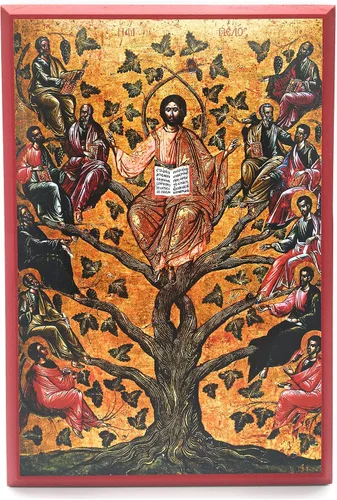 Miniatura 2 de Icono cristiano ortodoxo griego de madera de Jesús Cristo La Verdadera Vid (4" x 5")
