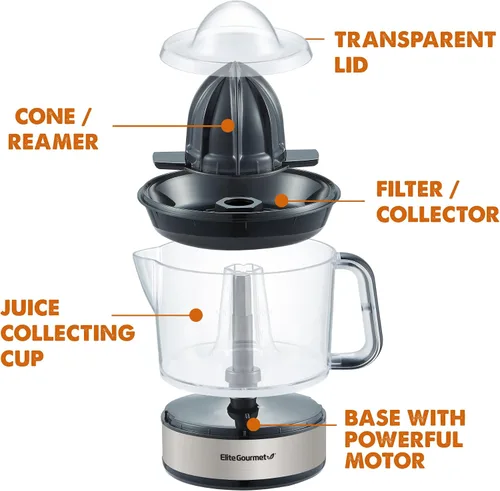 Miniatura 6 de Elite Gourmet Exprimidor lento compacto de masticación, extractor de jugo de prensa en frío, sin BPA, con exprimidor eléctrico de cítricos, control