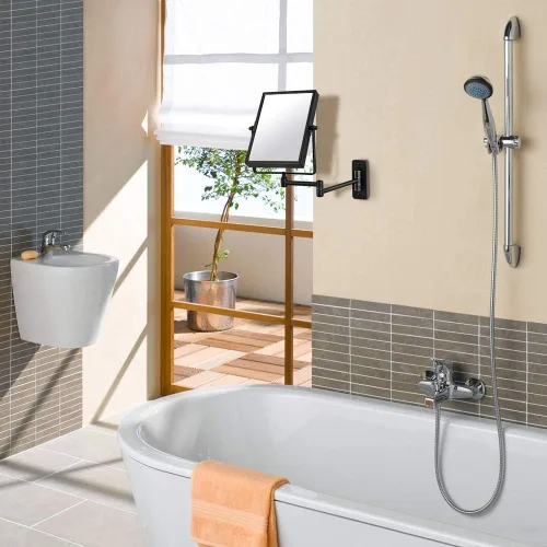 Miniatura 7 de QiMH Espejo de pared con aumento 3X, rectangular de 8 x 6 pulgadas con brazo extensible Espejo giratorio de doble cara para afeitado y tocador