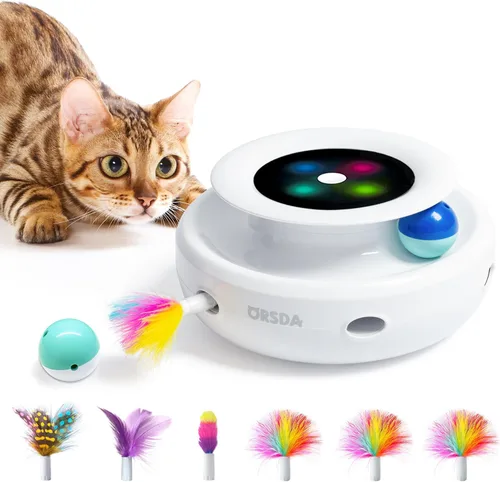 Miniatura 9 de ORSDA Juguetes interactivos 2 en 1 para gatos de interior, bolas de juguete automáticas para gatos, juguetes de plumas emboscadas con 6 plumas