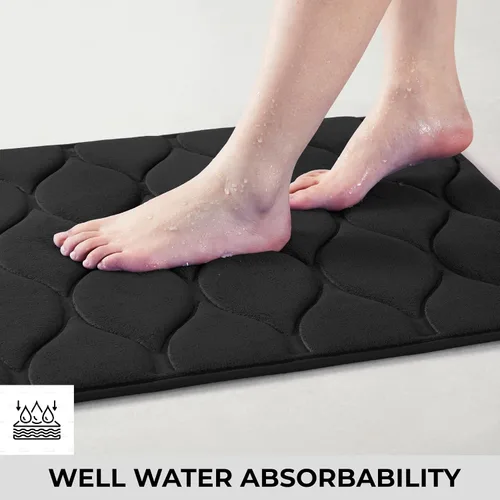 Miniatura 4 de Yafa Home Fashion 1 alfombra de baño de 17 x 24 pulgadas, espuma viscoelástica, absorbente de agua y antideslizante, color negro