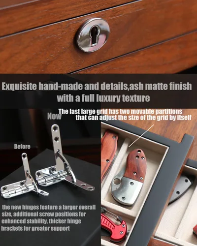 Miniatura 6 de Estuche Expositor de Cuchillos de Bolsillo para Hombre, Juego de Cuchillos Plegables de 22-26 Pulgadas con Acabado de Nogal, Organizador de Walnut