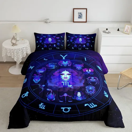 Erosebridal Virgo - Juego de edredón de tamaño individual con 12 constelaciones, para niños, niñas, niños, niñas, niños, juego de edredón de galaxia