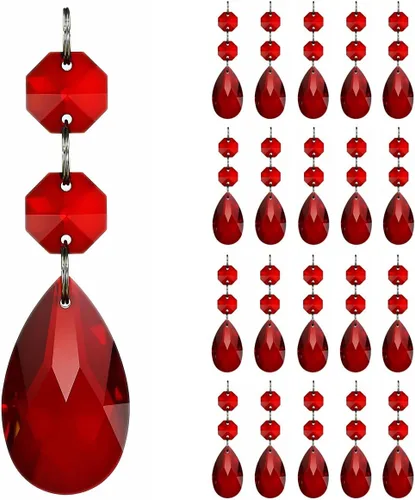 Miniatura 16 de 20 piezas de 1.496 pulgadas (1.496 in) con forma de lágrima, cristales de repuesto para atrapasoles de cristal conectados, cuentas octágonas, adorno