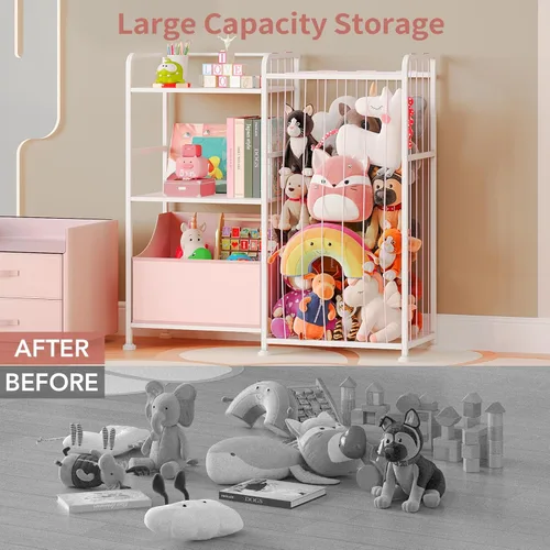 Miniatura 3 de BBLIKE Almacenamiento de animales de peluche, red de animales de peluche con estantería para niños y organizador de juguetes, estantería blanca de 2
