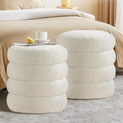 Busaurus Otomana redonda con almacenamiento para sala de estar, taburete pequeño con forma de ramo, moderno tapizado, reposapiés otomano para