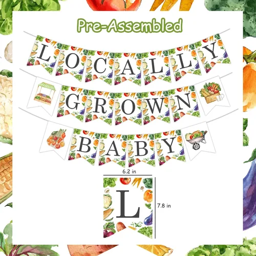 Miniatura 6 de Cartel de baby shower cultivado localmente, pancarta de verduras y frutas, decoración de baby shower para niños y niñas