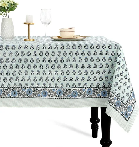 Miniatura 26 de CPC - Mantel cuadrado 100% algodón, 60 x 60 pulgadas, estampado de bloques indios, mantel para bodas, primavera/verano, barbacoa, verde ágata