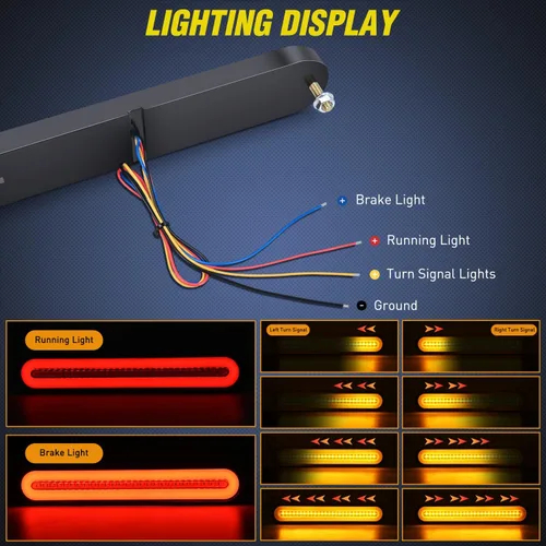 Miniatura 3 de Nilight Barra de luz trasera para remolque con señales de giro, parada y marcha atrás 3 en 1, luces de freno 2 paquetes, 9 pulgadas, 100 LED rojo